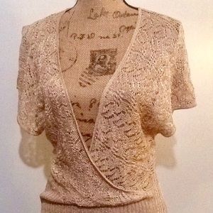 Ann Taylor LOFT Crochet Gold Top